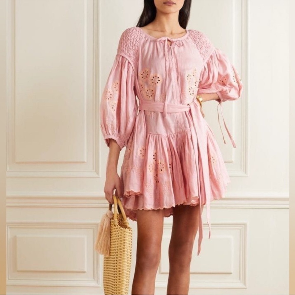 Innika Choo💕
Meg Nettick Floral Embroidered Linen Mini Dress in Pink 💕